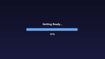 Progress bar shows getting ready status at 97 percent completion on a dark background