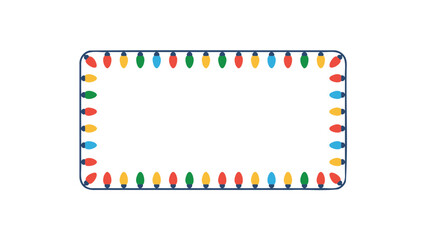 Fototapeta premium Festive Christmas lights border frame colorful holiday decoration element for greeting cards and invitations isolated on white