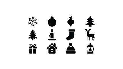 Obraz premium Collection of Christmas icons festive holiday symbols for winter celebration design isolated on white background