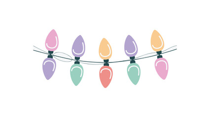 Pastel Christmas lights string festive decoration for holiday season isolated on white background vector illustration