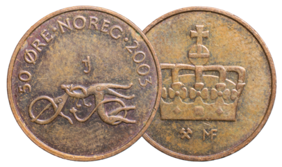 fifty swedish ore coin on a white isolated background