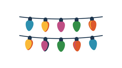 Colorful string lights festive decoration bulbs in a flat design style perfect for holiday celebrations and party invitations