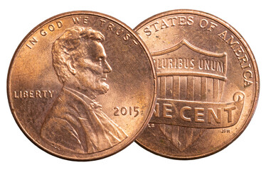 1 american cent coin on a white background
