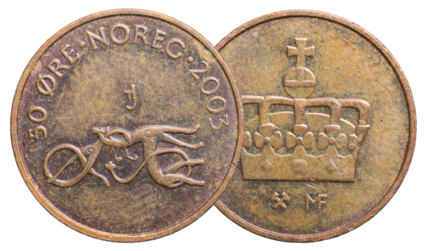 fifty swedish ore coin on a white isolated background