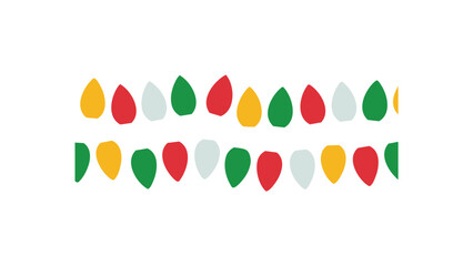 Festive string lights border red green and yellow bulbs in a repeating pattern perfect for holiday decorations and celebrations