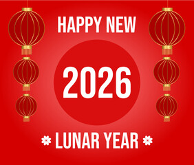 Greeting card with Chinese lanterns and the inscription "Happy Lunar New Year 2026"