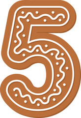 number 5 gingerbread cookie, five symbol decorated biscuit