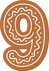 number 9 gingerbread cookie, nine decorated biscuit