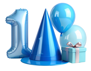 Minimal Baby’s First Birthday Hat in Blue with Props