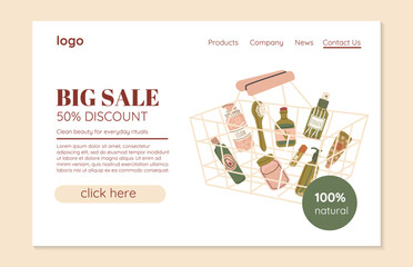 Ad banner for beauty product. Flat hand drawn minimal illustration. Skin care concept. Template for online shopping, blog