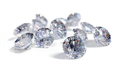 Sparkling brilliant-cut diamonds on clean white background