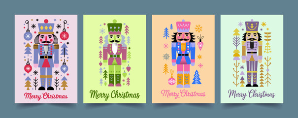 Nutcracker Christmas Card Set | Modern Festive Holiday Vector Illustrations for Print & Design