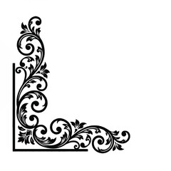 Stylized Black Floral Letter L with Intricate Vines in Graphic Art Decor