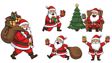 Cartoon Santa Claus and Christmas Elements Collection