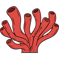 Obraz premium Illustration Of Red Tubular Coral Branching Outward In A Cluster With Dark Brown Inner Tubes On A Black Background