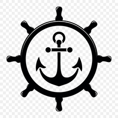 Vector Vintage Anchor and Ship Wheel. Nautical Marine Helm Icon, Retro Captain Tattoo Design, Sailing Club Logo, Maritime Adventure Emblem, Sea Navigation Symbol, Classic Ship Wheel Silhouette