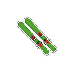 Bright Green Skis with Red Bindings on a White Background Ready for Winter Sports and Snow Adventure