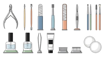 Collection of manicure and pedicure tools and accessories for nail care