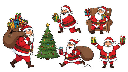 Cartoon Santa Claus and Christmas Elements Collection