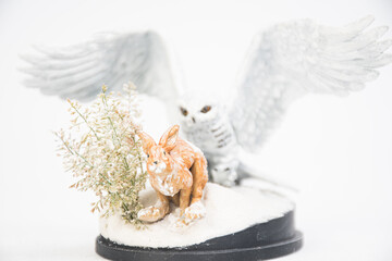 The owl is hunting rabbits on isolated background