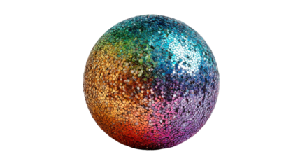 Glittering rainbow disco ball sphere creating a festive and colorful party atmosphere with sparkling textures