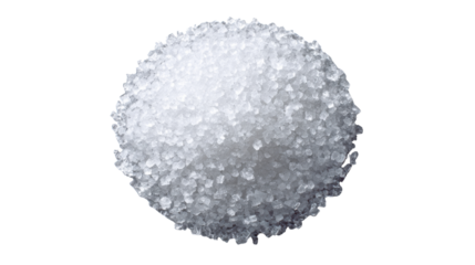 Coarse sea salt pile, flavoring ingredient for cooking and seasoning food, white crunchy crystals on transparent background