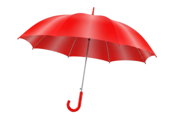 Bright red umbrella standing open, vividly colored and isolated on a transparent background, ready for diverse design projects or symbolizing protection from weather.