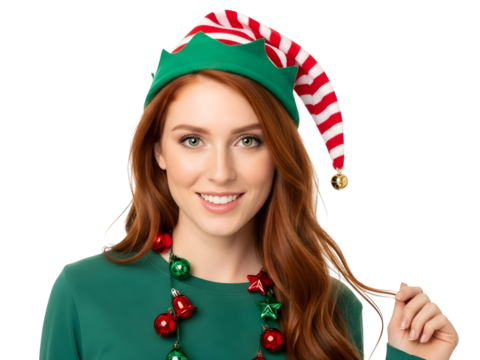 Christmas Elf Portrait Smiling Redhead Woman Festive Holiday Spirit - Powered by Adobe