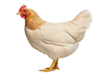 Fototapeta premium A high-quality photograph of a white Rhode Island Red chicken, isolated on a transparent background, showcasing its feathers and beak with realistic detail