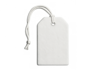 Blank white paper tag with a string tie, ready for custom text or graphics, suitable for retail and gifting