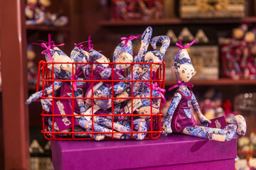 London, UK, 6 December 2025, A close-up of Liberty London’s Christmas dolls, showing small rag...