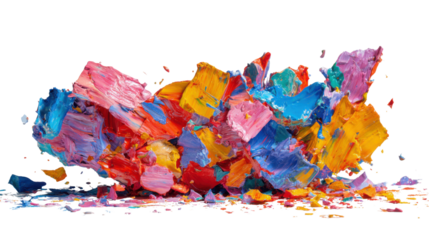 Abstract colorful paint texture explosion with thick impasto brushstrokes creating a shattered artistic composition