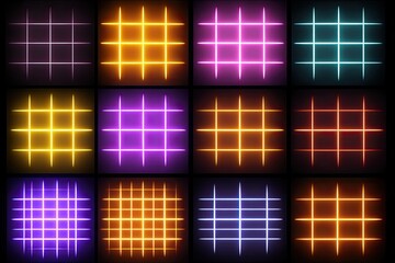 Grid lines of glowing neon in a spectrum of vibrant colors