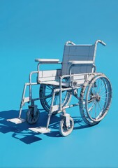 Wireframe wheelchair on a vibrant blue background, casting a shadow