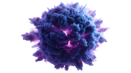 Vibrant purple and blue cosmic explosion creating a colorful nebula cloud, dark energy concept with transparent background