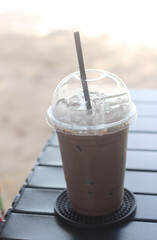 Cold chocolate on the camp table