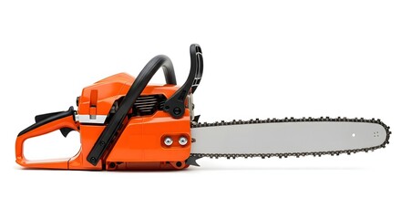 orange gasoline-powered chainsaw isolated on white