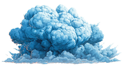 Blue cartoon explosion cloud or smoke burst on transparent background representing impact, power, and volatile energy