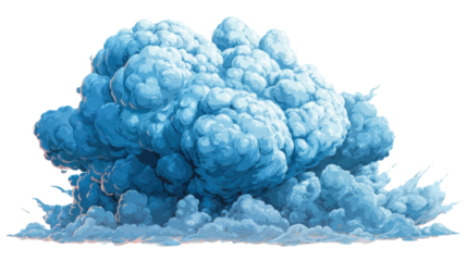 Blue cartoon explosion cloud or smoke burst on transparent background representing impact, power, and volatile energy