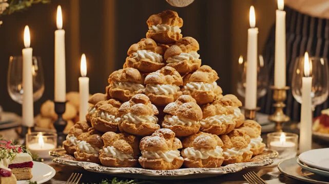 Baking Process of Cream Puffs in Oven for National Cream Pie Day Celebration Video