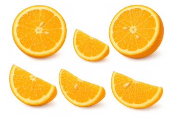 Fresh oranges and citrus fruit slices cut in half and wedges, vitamin c rich for healthy eating on transparent background