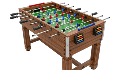 Foosball Table with Players and Ball on White Background