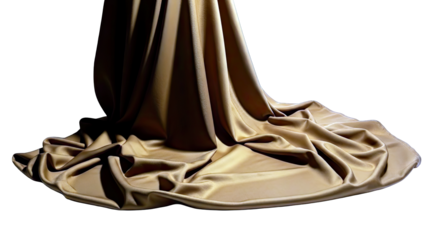 Gold Fabric Flowing on White Background