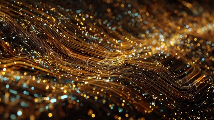 countless streams of golden light and data move at high speed through crystalline pathways representing processed information