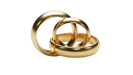Gold Wedding Rings Interlocked on White Background