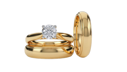 Gold Wedding Rings Set on White