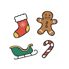 Delightful hand-drawn collection of festive winter holiday season decorations and treats, perfect for seasonal designs and greetings