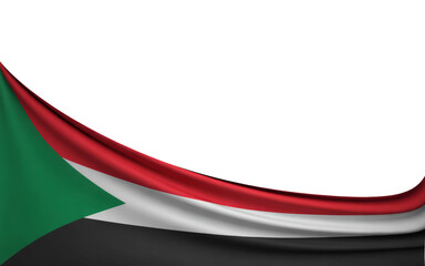 Elegant flowing flag of Sudan for proud national displays with copy space above, ideal for patriotic designs and cultural celebrations