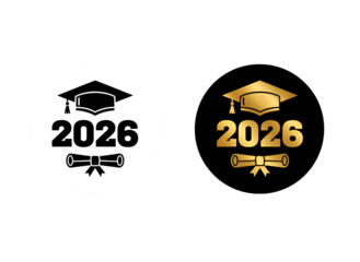 Class of 2026 Graduation Emblem Design | Academic Year Icon with Mortarboard | Graduate Celebration on white background Isolated on Transparent Background