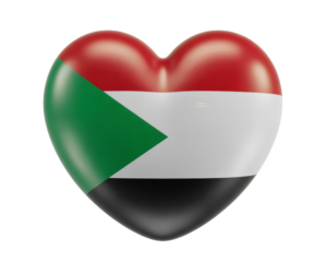 Show your love for Sudan with this heart shaped flag, perfect for patriotic campaigns and national pride displays